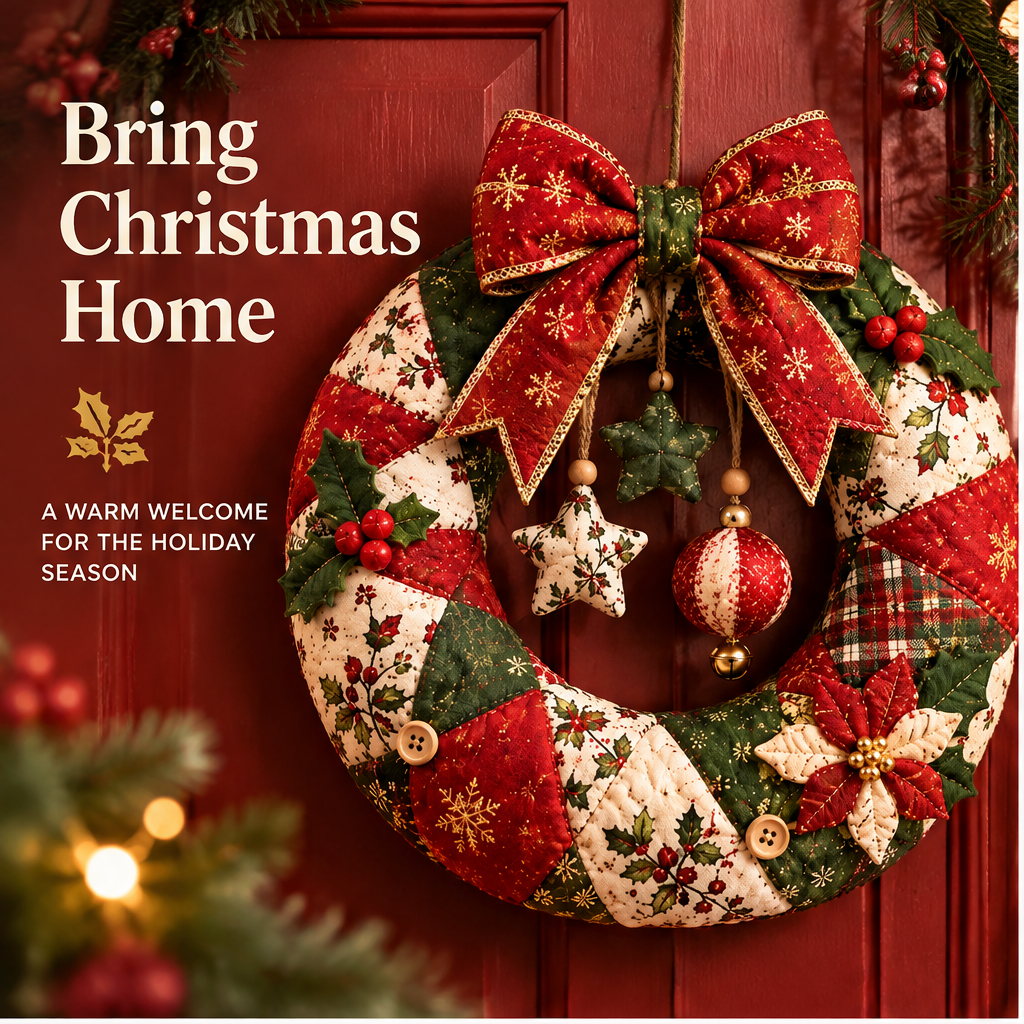 🍬ZEOTIVA Christmas Fabric Patchwork Wreath Decor