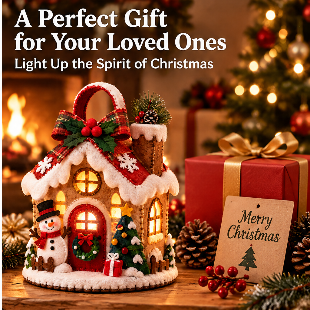🎅ZEOTIVA Light-Up Christmas Felt House Tabletop Ornament
