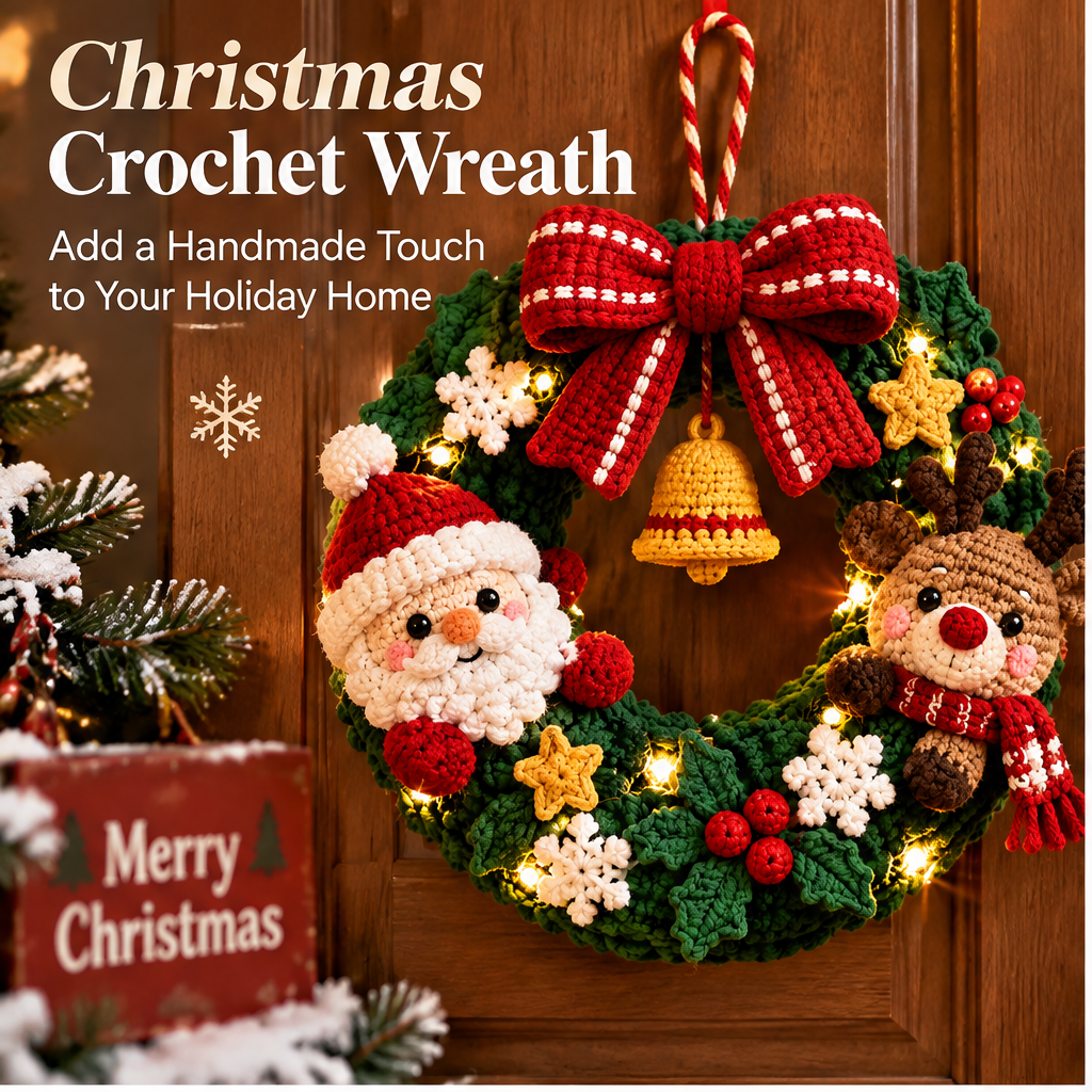 ⛄ZEOTIVA Light-Up Christmas Crochet Wreath Decor