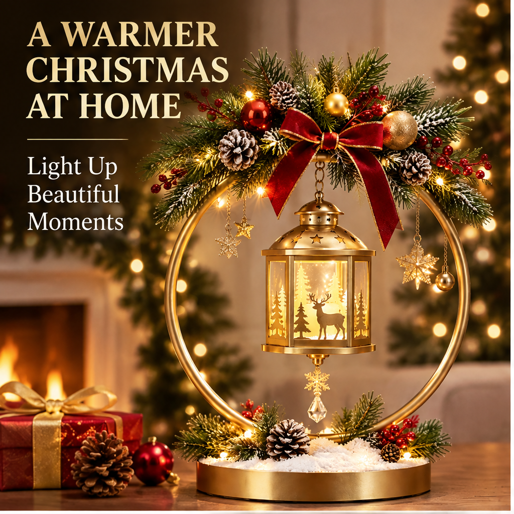 ❄️ZEOTIVA Light-Up Christmas Golden Ring Lantern Decor