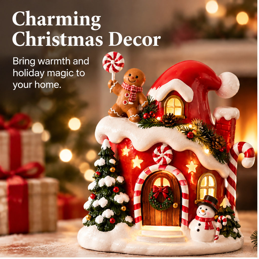 🧦ZEOTIVA Light-Up Christmas Santa Hat House Tabletop Ornament