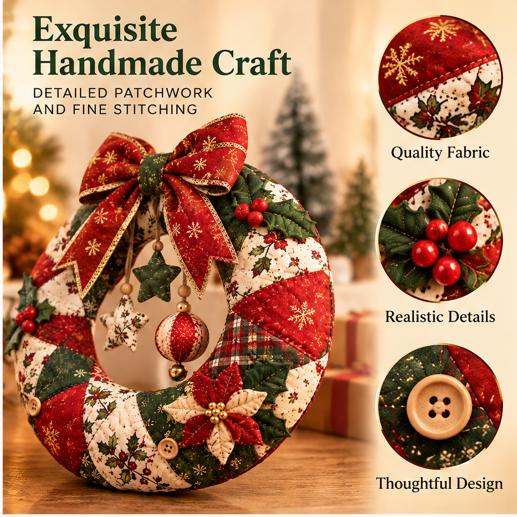 🍬ZEOTIVA Christmas Fabric Patchwork Wreath Decor