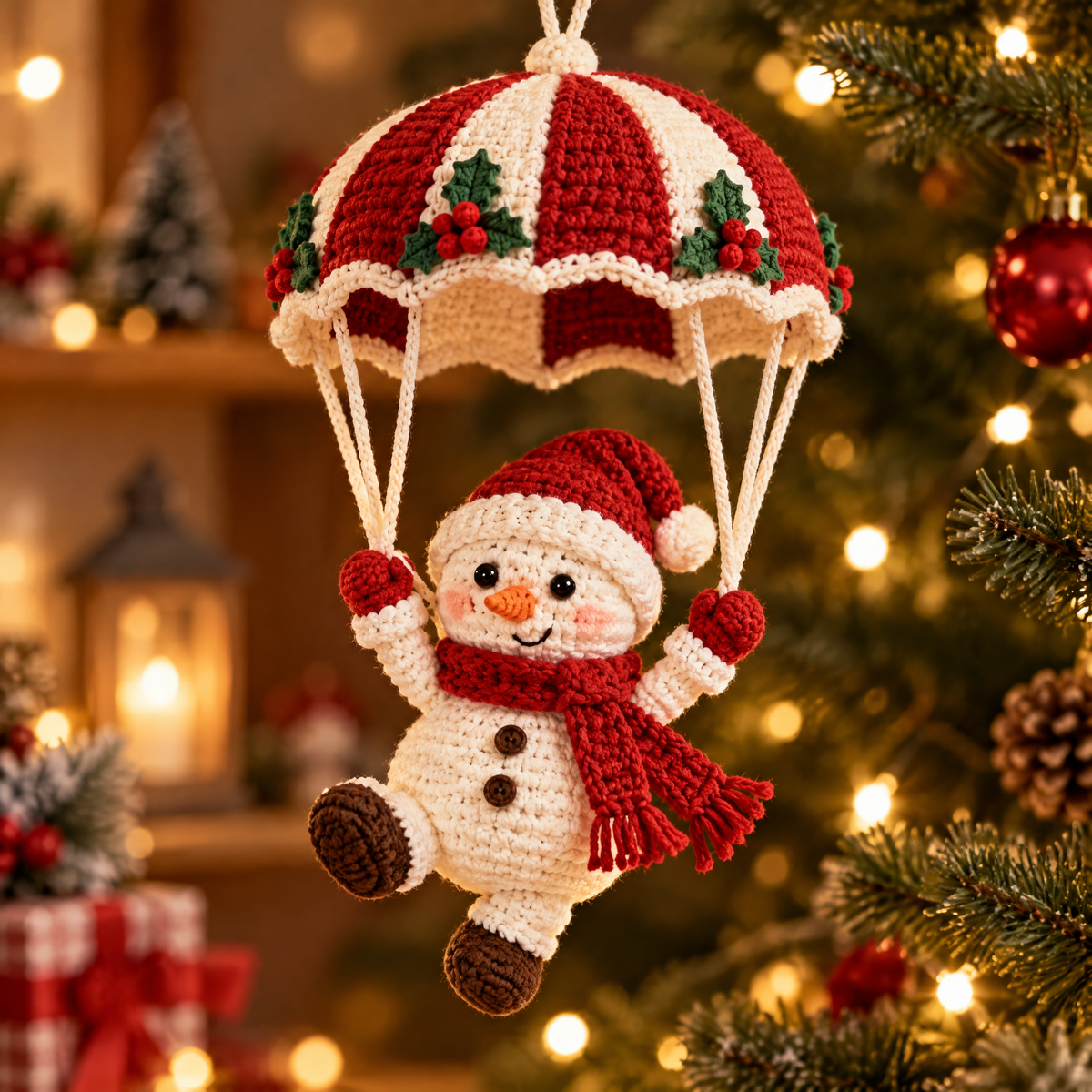 🔴ZEOTIVA Christmas Parachute Snowman Crochet Hanging Decor