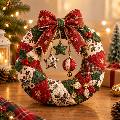 🍬ZEOTIVA Christmas Fabric Patchwork Wreath Decor