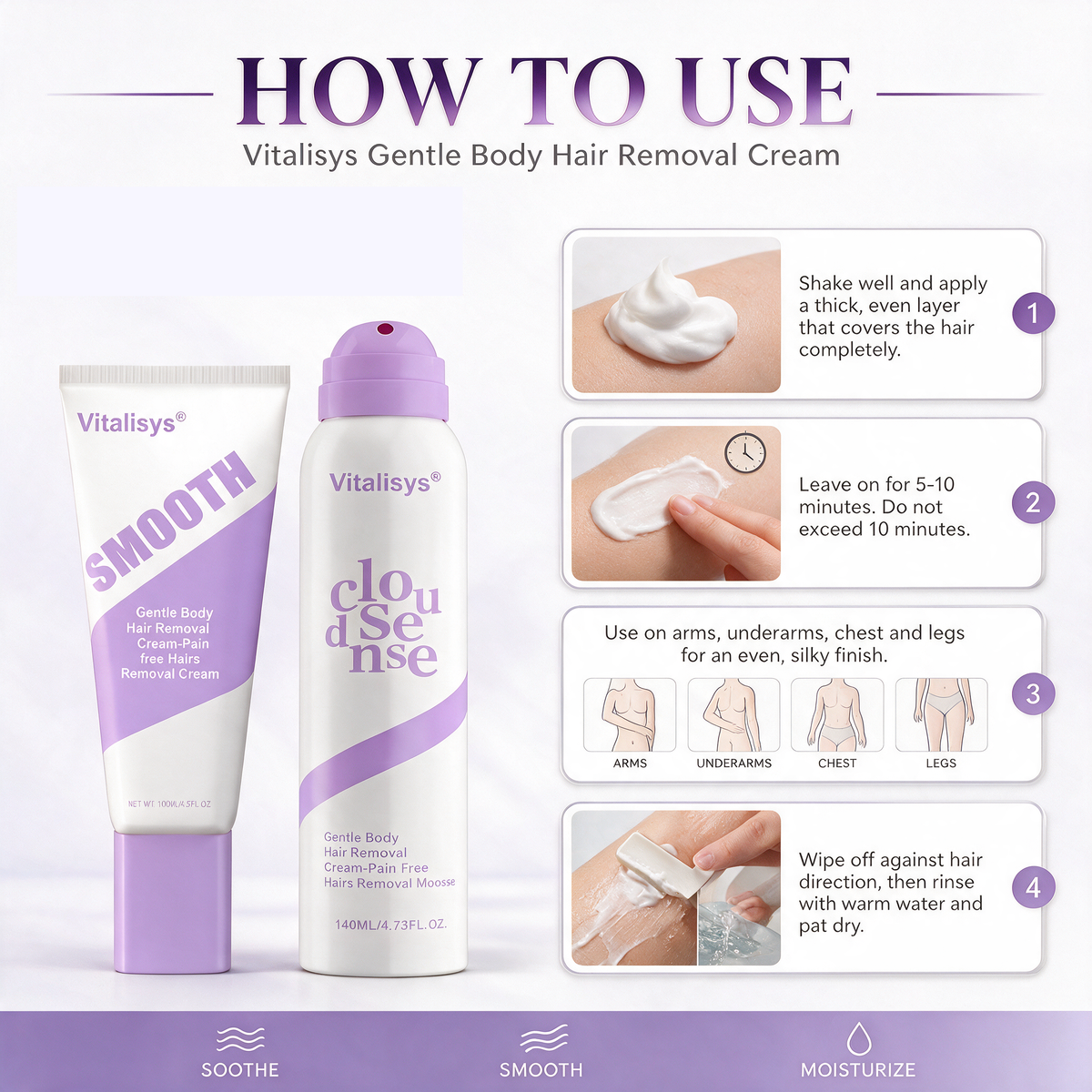 🔥🔥𝐕𝐢𝐭𝐚𝐥𝐢𝐬𝐲𝐬® Gentle Hair Removal Cream for Sensitive Skin — Hypoallergenic Formula, Fast-Acting Hair Removal, Suitable for Men and Women, Also Ideal for Hair Removal Around Intimate Areas