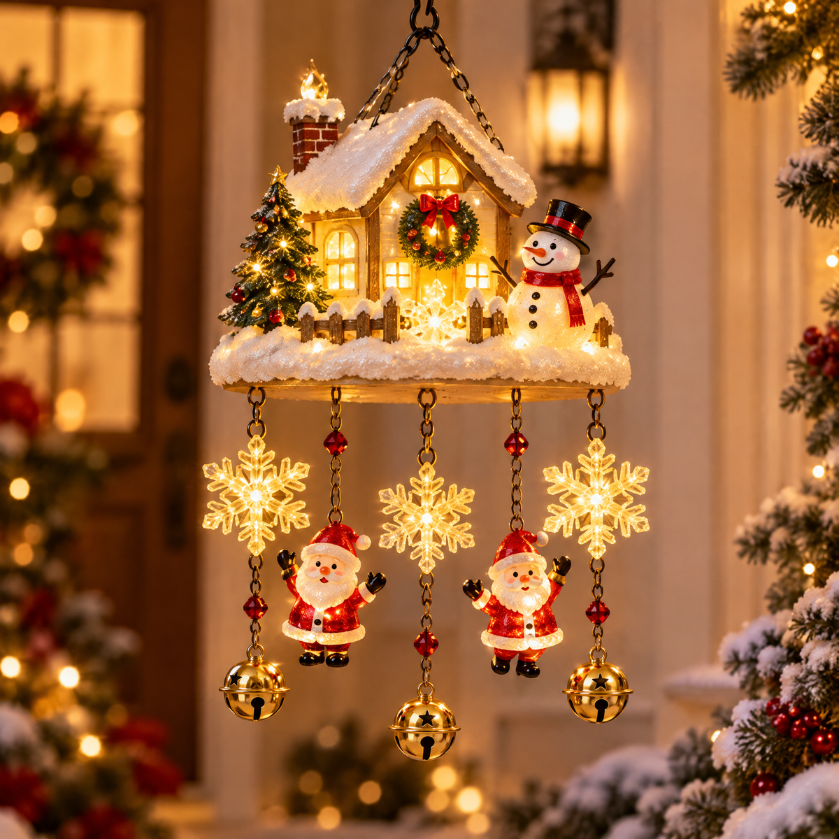 🎄ZEOTIVA Light-Up Christmas Snow House Hanging Ornament