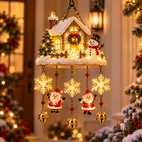 🎄ZEOTIVA Light-Up Christmas Snow House Hanging Ornament