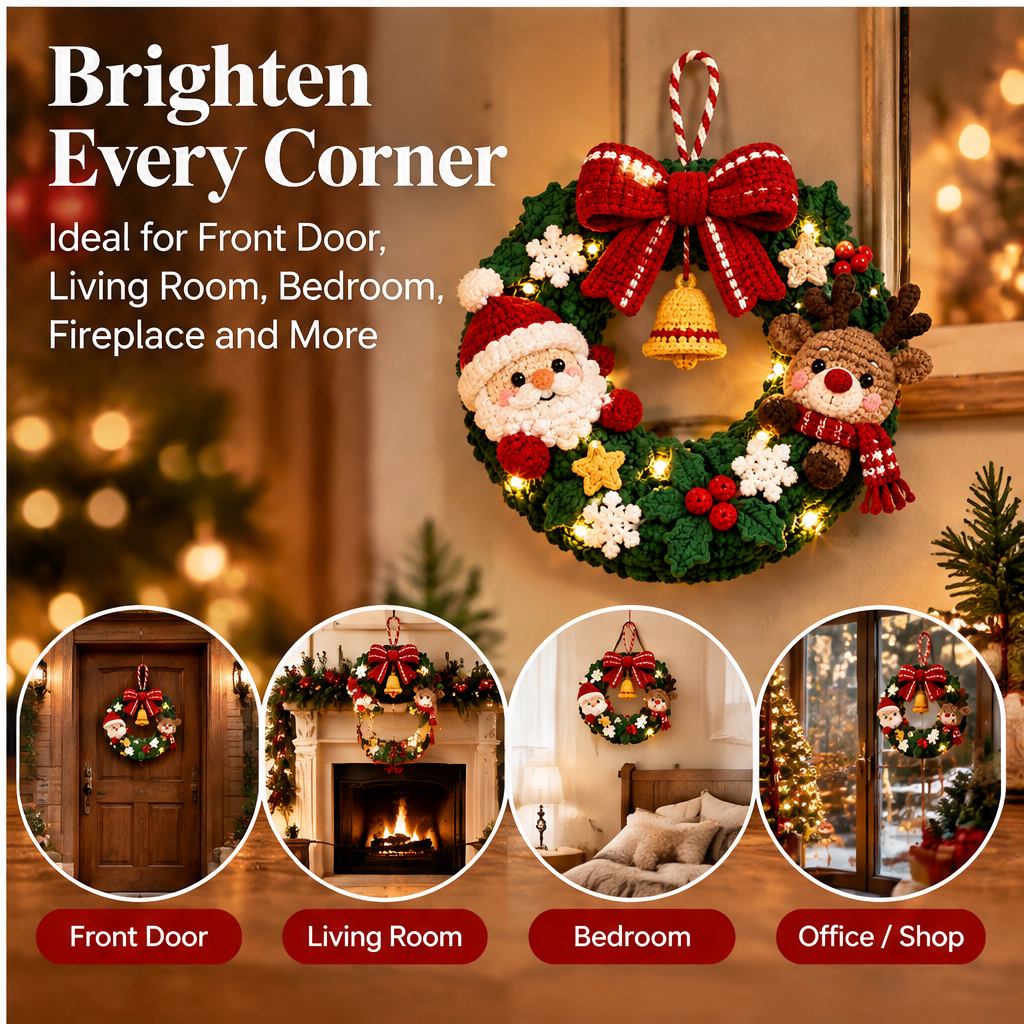 ⛄ZEOTIVA Light-Up Christmas Crochet Wreath Decor