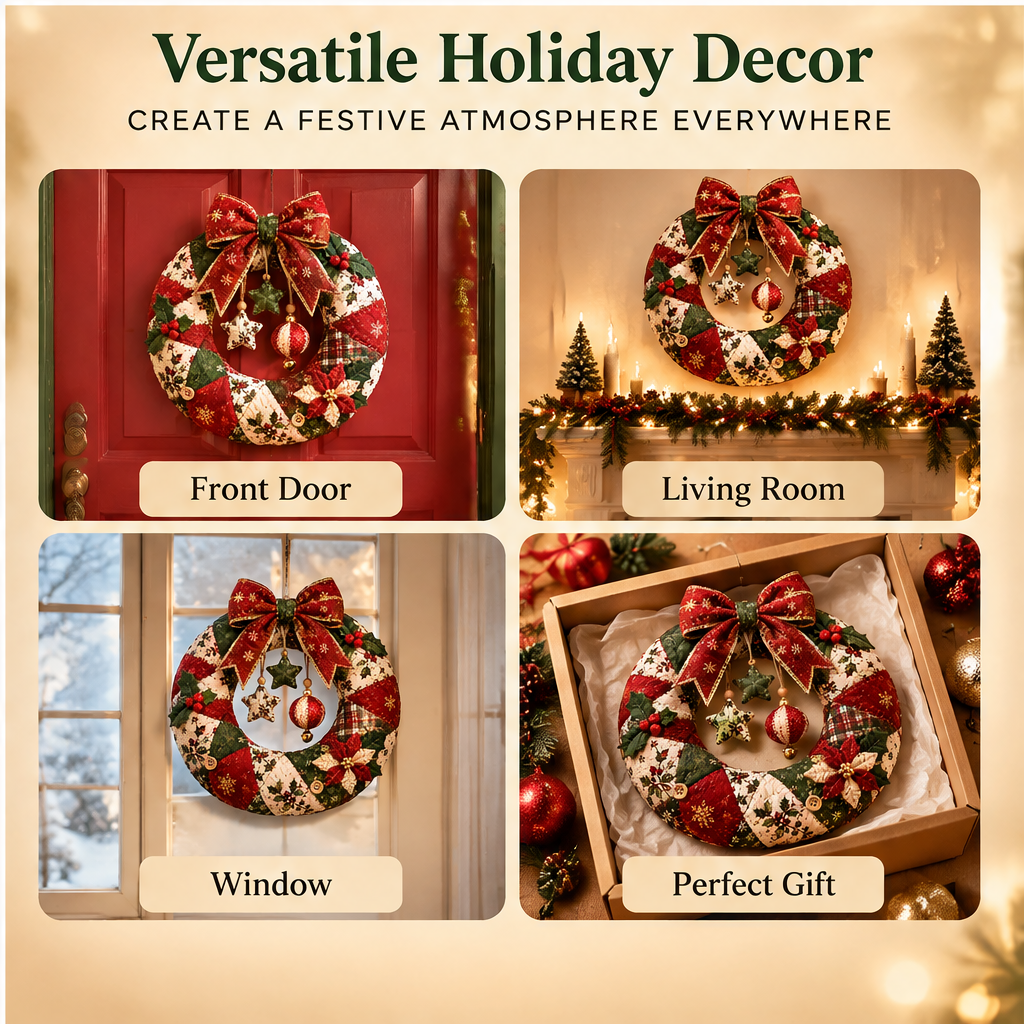 🍬ZEOTIVA Christmas Fabric Patchwork Wreath Decor