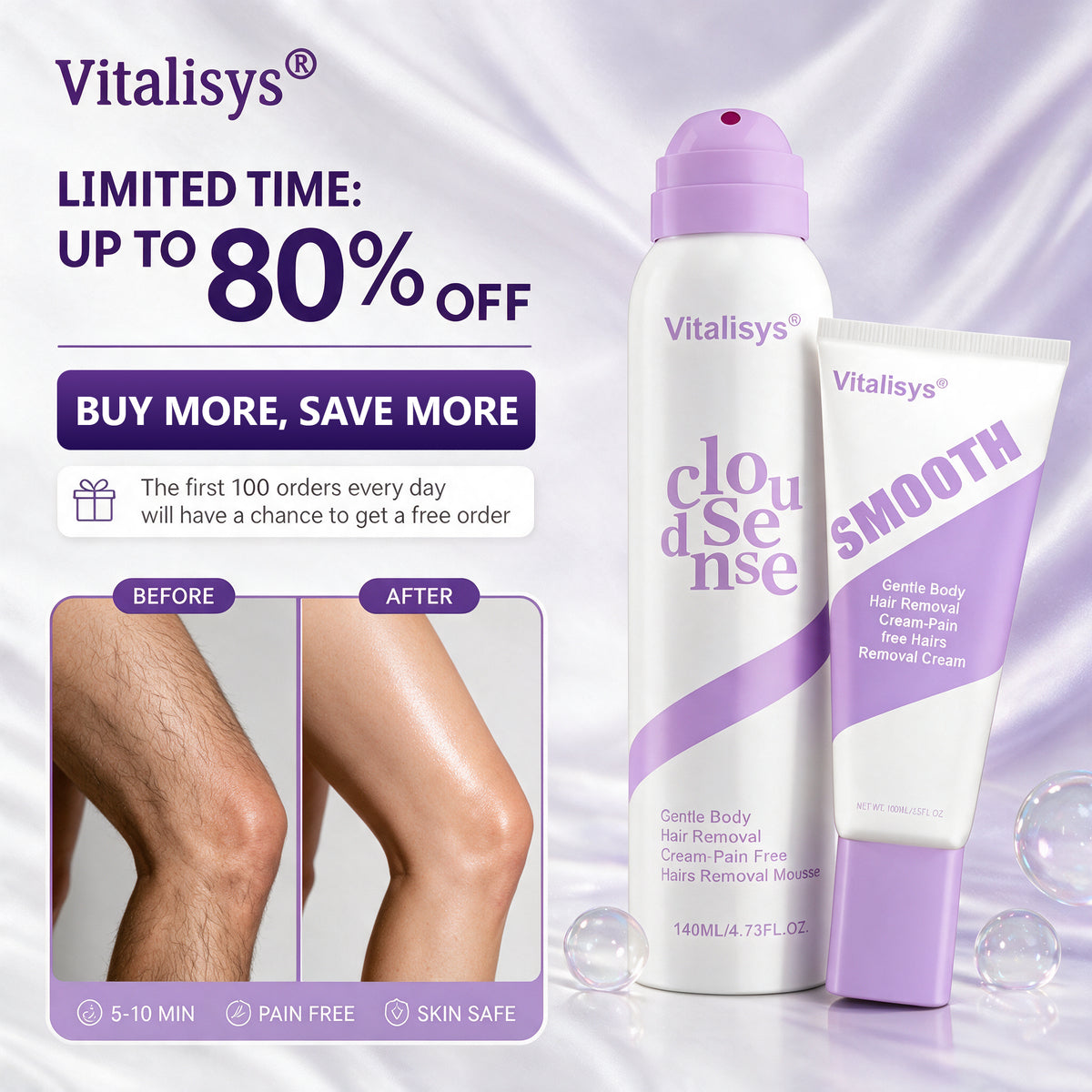 🔥🔥𝐕𝐢𝐭𝐚𝐥𝐢𝐬𝐲𝐬® Gentle Hair Removal Cream for Sensitive Skin — Hypoallergenic Formula, Fast-Acting Hair Removal, Suitable for Men and Women, Also Ideal for Hair Removal Around Intimate Areas