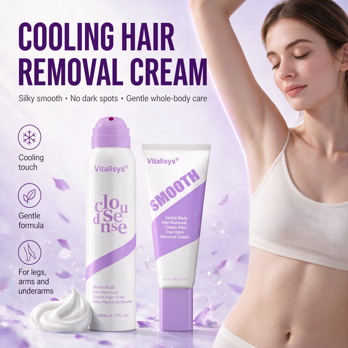 🔥🔥𝐕𝐢𝐭𝐚𝐥𝐢𝐬𝐲𝐬® Gentle Hair Removal Cream for Sensitive Skin — Hypoallergenic Formula, Fast-Acting Hair Removal, Suitable for Men and Women, Also Ideal for Hair Removal Around Intimate Areas