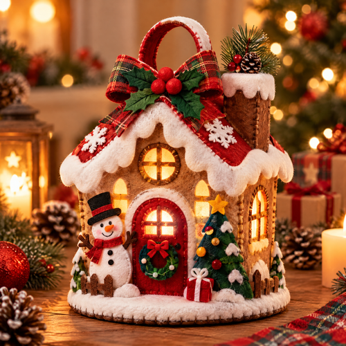 🎅ZEOTIVA Light-Up Christmas Felt House Tabletop Ornament
