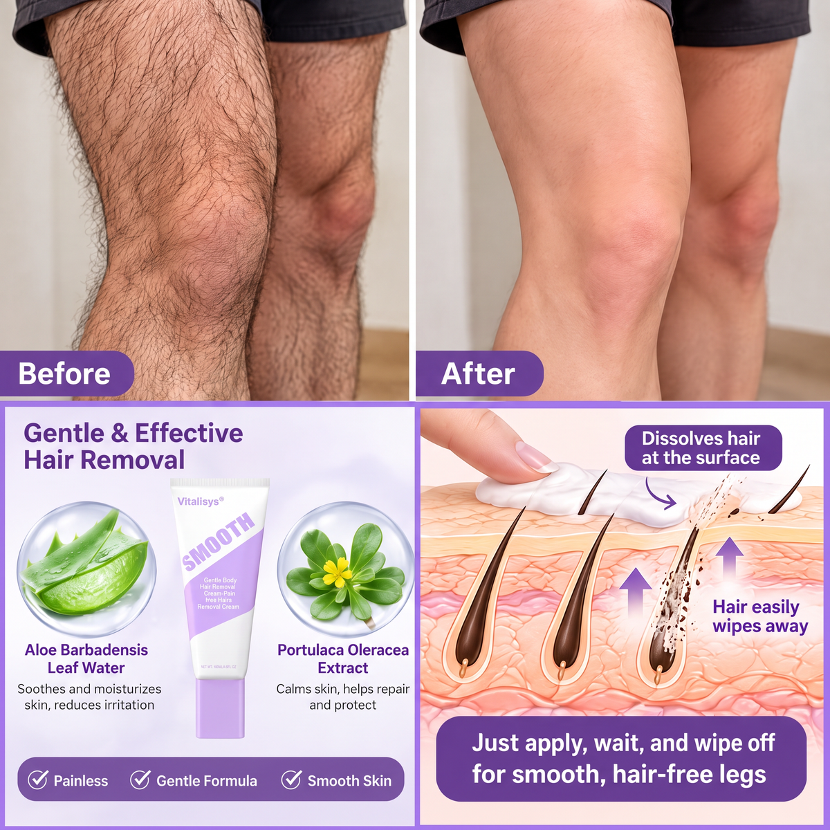 🔥🔥𝐕𝐢𝐭𝐚𝐥𝐢𝐬𝐲𝐬® Gentle Hair Removal Cream for Sensitive Skin — Hypoallergenic Formula, Fast-Acting Hair Removal, Suitable for Men and Women, Also Ideal for Hair Removal Around Intimate Areas