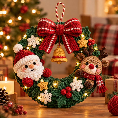 ⛄ZEOTIVA Light-Up Christmas Crochet Wreath Decor