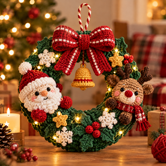 ⛄ZEOTIVA Light-Up Christmas Crochet Wreath Decor