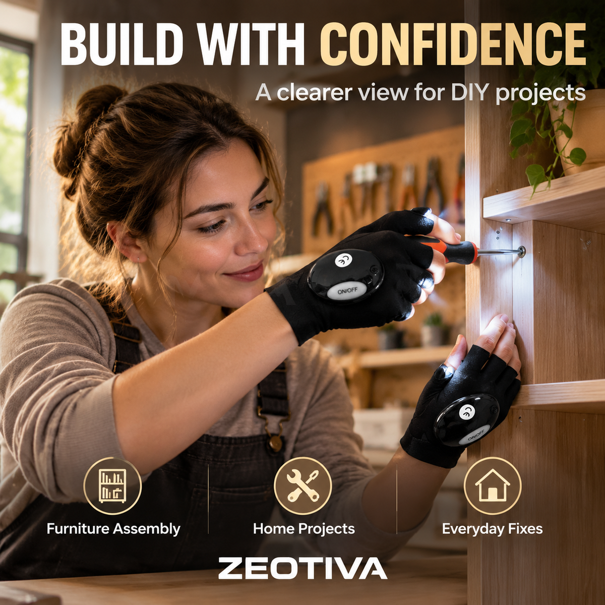 🧤ZEOTIVA LED Flashlight Gloves – 🔥Hands-Free Light for DIY, Repairs & Outdoor Work