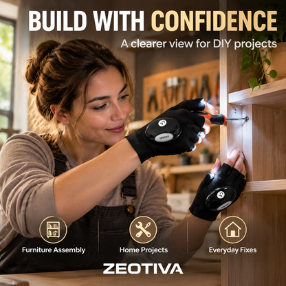 🧤ZEOTIVA LED Flashlight Gloves – 🔥Hands-Free Light for DIY, Repairs & Outdoor Work