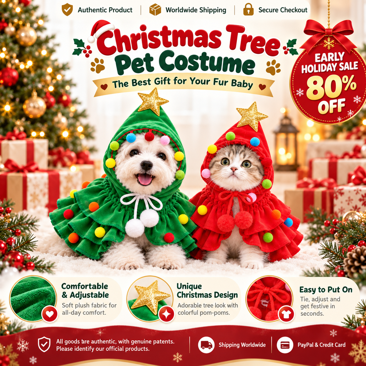 🔥🎄Early Holiday Sale 80% OFF✨ Christmas Tree Pet Costume🐕🐈 - The best gift for your fur baby🎁
