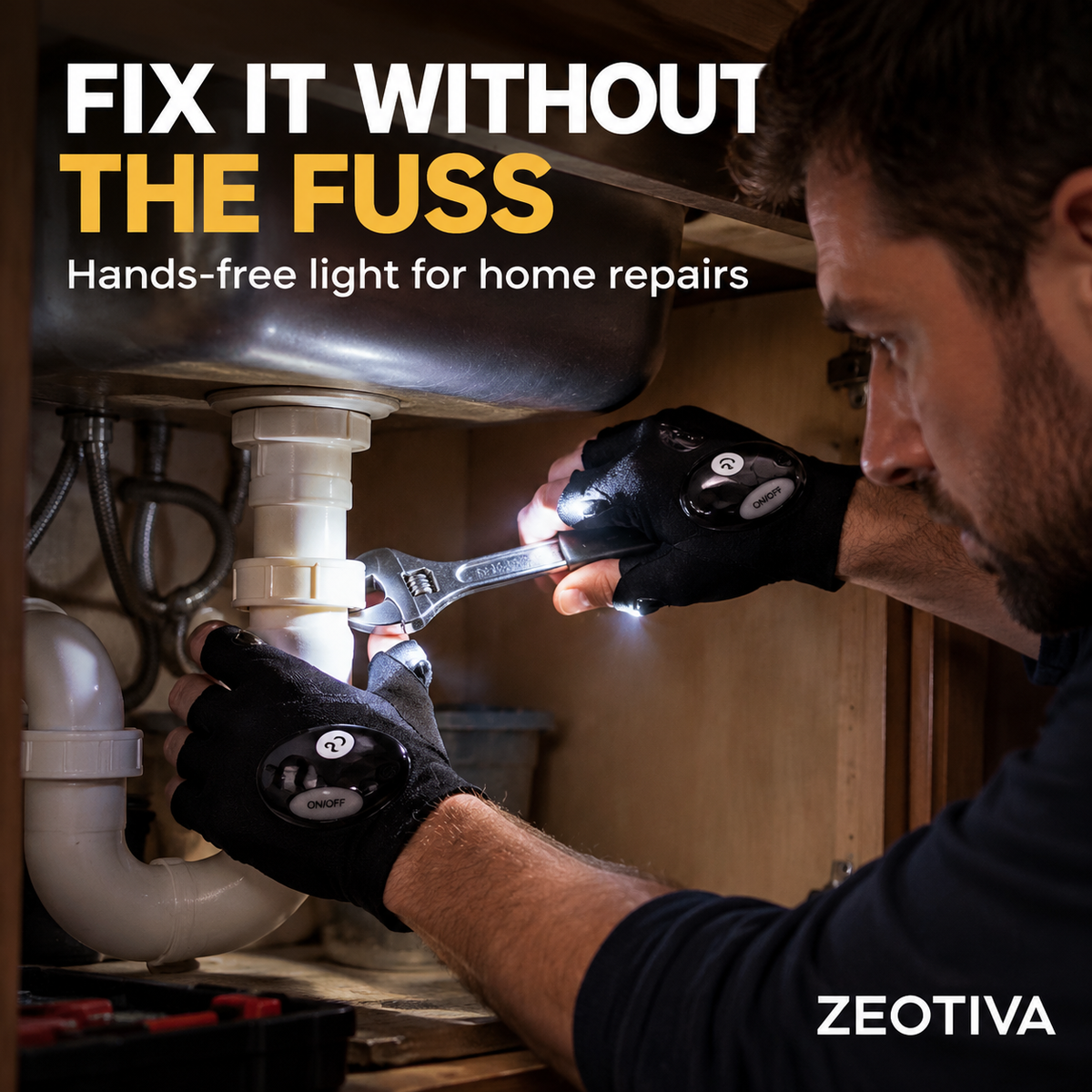 🧤ZEOTIVA LED Flashlight Gloves – 🔥Hands-Free Light for DIY, Repairs & Outdoor Work