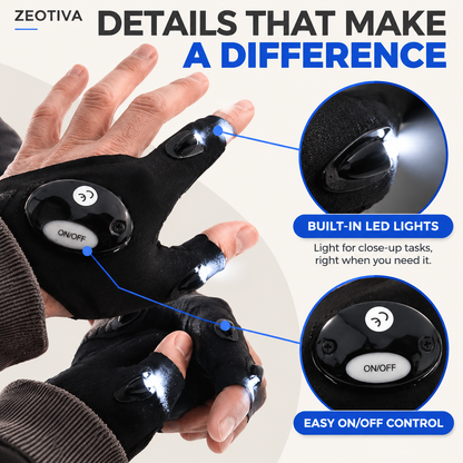 🧤ZEOTIVA LED Flashlight Gloves – 🔥Hands-Free Light for DIY, Repairs & Outdoor Work