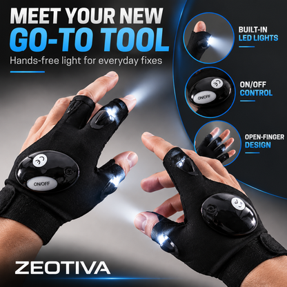 🧤ZEOTIVA LED Flashlight Gloves – 🔥Hands-Free Light for DIY, Repairs & Outdoor Work
